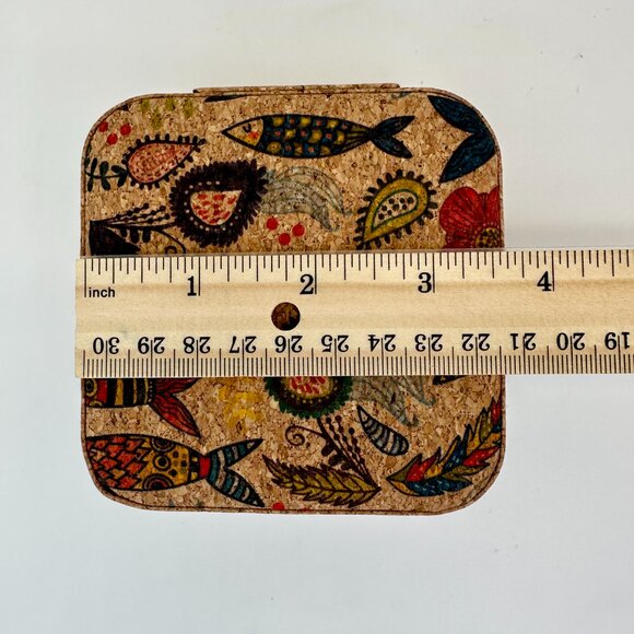 Colorful Cork Travel Jewelry Box – Fish & Floral Print - Picture 4 of 8